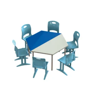 Conjunto Hexagonal Composto P/01 - Mesa com 6 Cadeiras Infantis